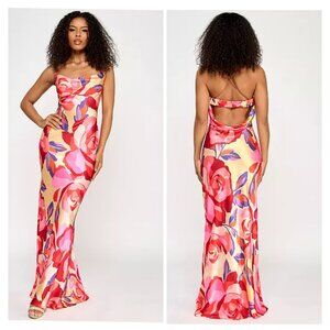 KATIA RAE Printed Open-Back Gown Size S